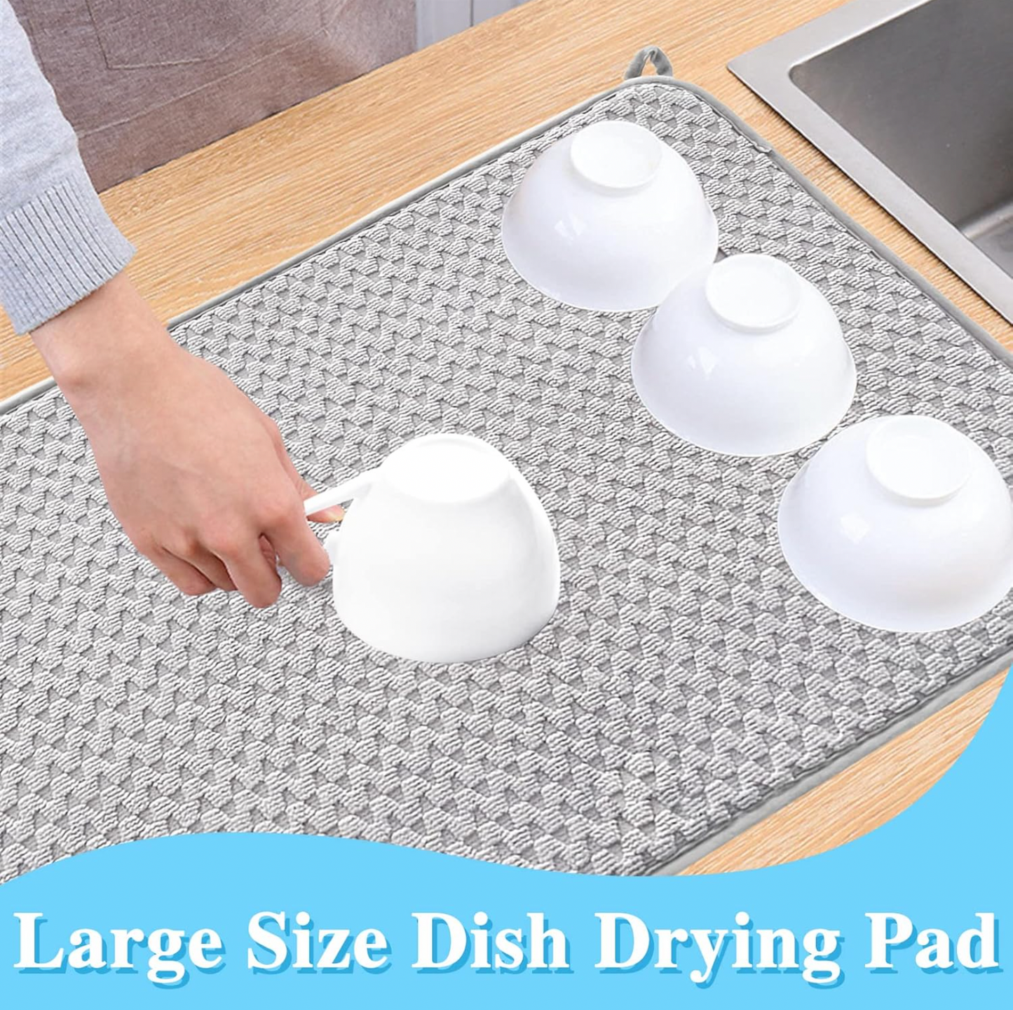 24x17" Absorbent Microfiber Dish Drying Mat - Gray