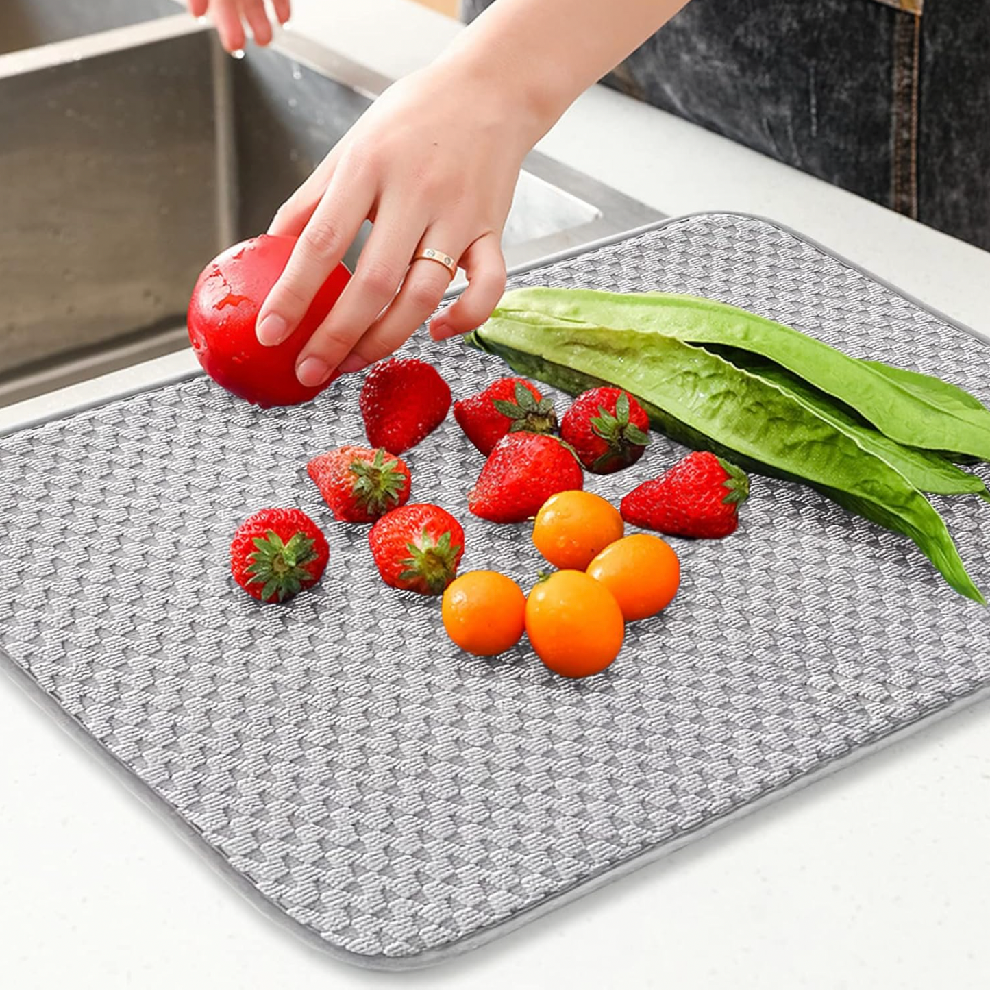 24x17" Absorbent Microfiber Dish Drying Mat - Gray